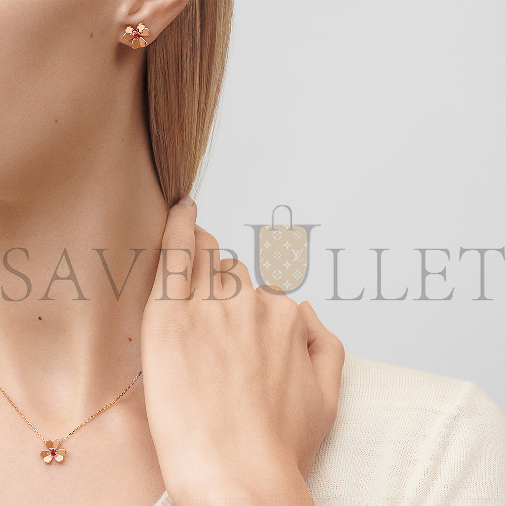 V*N CL*F arpels frivole earrings, mini model - rose gold, ruby vcarp7sa00